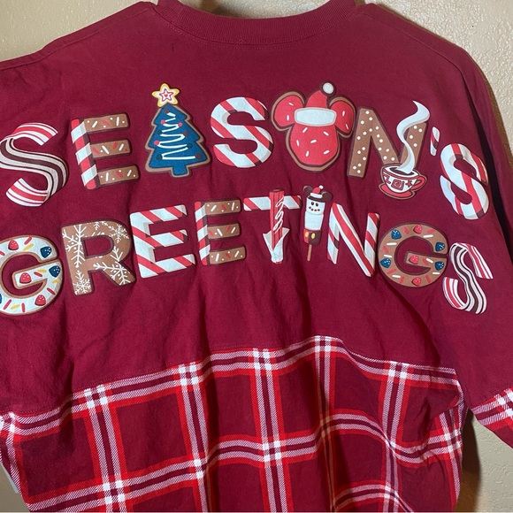 Disney Mickey Mouse Holiday Plaid Spirit Jersey in Red Seasons Greetings L - Picture 3 of 6